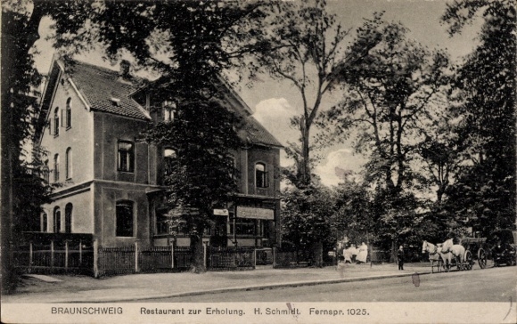 Ak Braunschweig in Niedersachsen, Restaurant zur Erholung, Inh. H. Schmidt, Kutsche