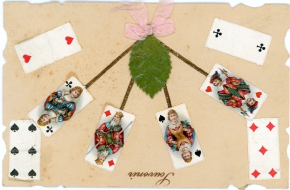 Material Ak Spielkarten, Dame, König, Laubblatt, Schleife