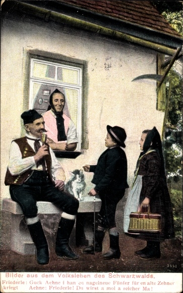Ak Bilder aus dem Volksleben des Schwarzwalds, Familie, Großeltern, Katze