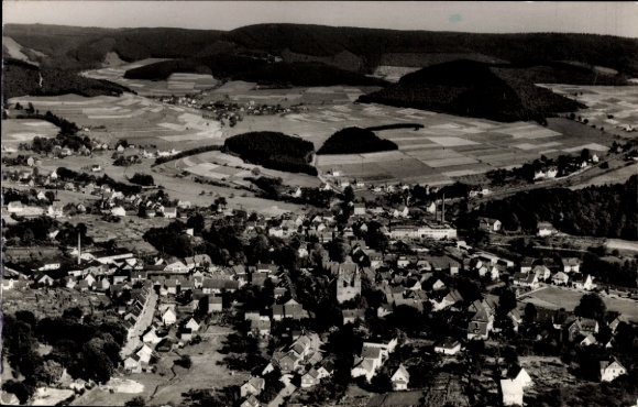 Postcard Hilchenbach in Westphalia, aerial view of rural surroundings, fields, houses