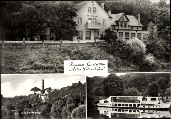PC Naumburg on the Saale, consumption restaurant Alter Felsenkeller, motor ship freedom, Schönburg
