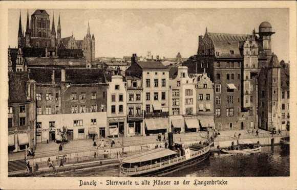 Postcard Gdańsk Danzig, Observatory, Old Houses on the Long Bridge, St. Mary's Church