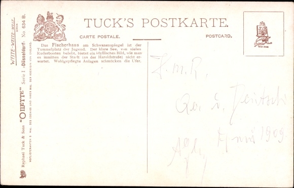 Artist Postcard Flower, Charles, Dusseldorf on the Rhine, fisherman&#39;s house on the swan mirror