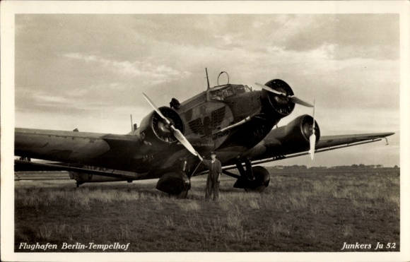 Ak Berlin Tempelhof, Flughafen, Junkers Ju52