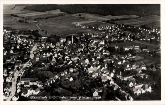 Postcard Krumbach Schwaben, aerial photograph