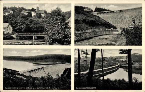 Ak Rauenstein Pockau Lengefeld, Schloss Rauenstein, Saidenbachtalsperre, Sperrmauer mit Ablauf