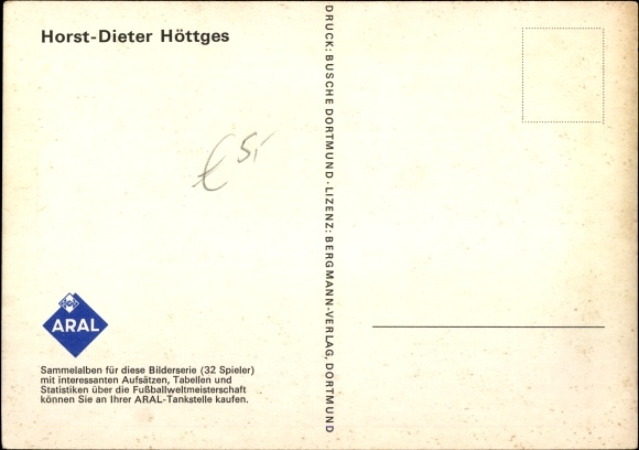 PC Horst Dieter Höttges, footballer, national team, Aral collection picture