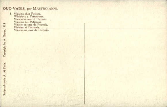 Artist Postcard Mastroianni, Domenico, Scene from Quo Vadis, Petronius, Vinicius