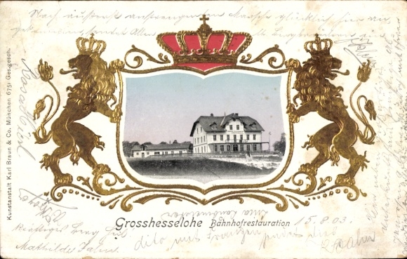Präge Wappen Passepartout Ak Großhesselohe Pullach Oberbayern, Bahnhofrestauration