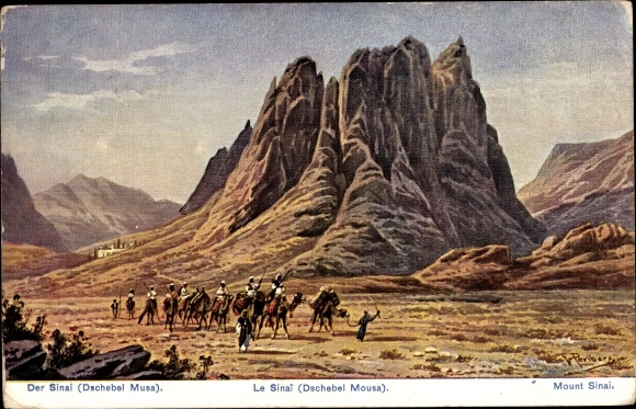 Artist PC Perlberg, F., Sinai, Dschebel Musa, caravan, camels