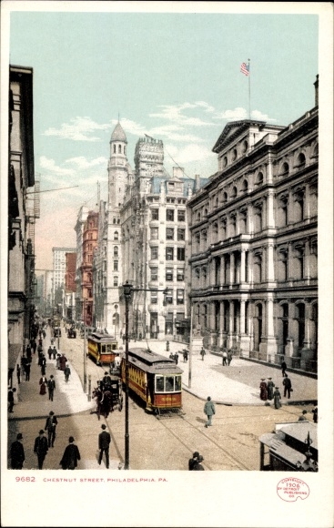 Postcard Philadelphia Pennsylvania USA, Chestnut Street, cable car