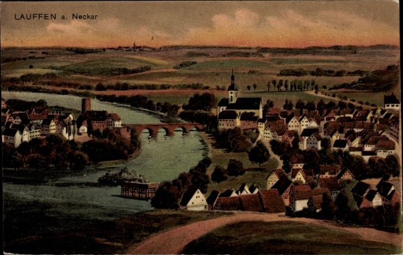 Postcard Lauffen am Neckar, panorama, twilight