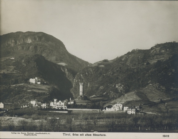 foto Gries Bozen Bolzano Zuid-Tirol, panorama met oude Romeinse toren, NPG 16419