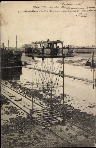 Postcard Saint Malo Ille et Vilaine Brittany, rolling bridge at low tide