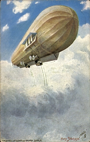 Artist Postcard Stövhase, Hans, Steerable airship of Count Zeppelin