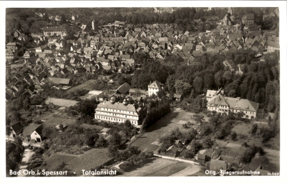 Postcard Bad Orb in Spessart Hessen, total view, aerial photograph