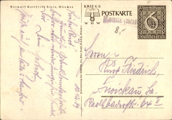 Postal stationery artist Postcard Klein, Gottfried, Danzig is German, WHW