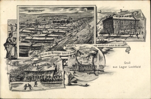 Postcard Lagerlechfeld Graben Schwaben, Lechfeld Air Base, Various scenes of Lechfeld, Wirtsh