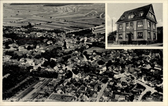 Ak Kürzell Meißenheim am Rhein Baden, Luftaufnahme,  Gasthaus zur Linde, A. Kopf