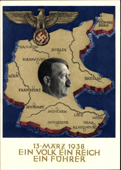 Postal stationery PC small, one people, one empire, one leader, annexation of Austria in 1938, Greater Germany