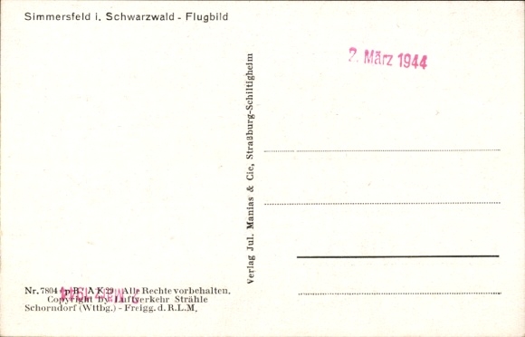 Postcard Simmersfeld in the Black Forest, aerial photograph