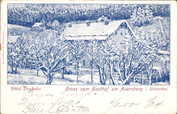 Postcard Wildenthal Eibenstock in the Ore Mountains, Gasthof am Auersberg, Hotel Drechsler