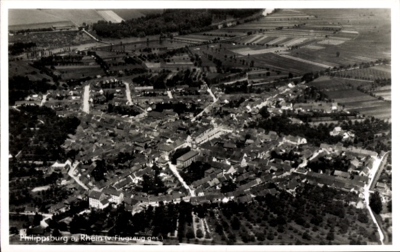 Postcard Philippsburg in Baden, aerial photograph