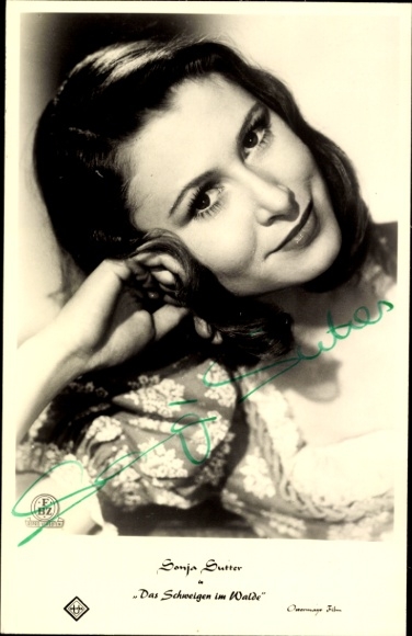 Postcard actress Sonja Sutter, portrait, The Silence in the Forest, autograph