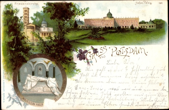 Chromo-Litho Potsdam in Brandenburg, Church of Peace, New Palace, Mausoleum