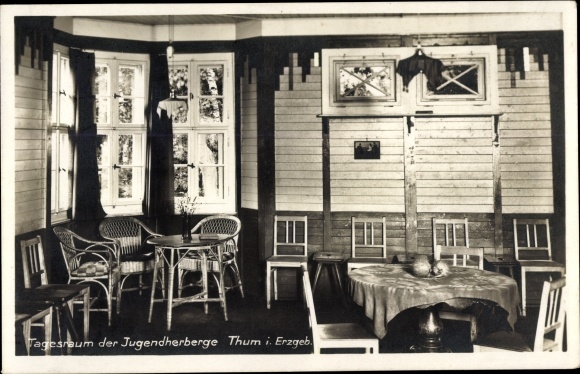 Postcard Thum in the Erzgebirge of Saxony, day room of the youth hostel
