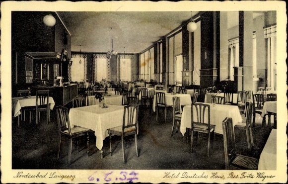 Postcard North Sea resort Langeoog East Frisia, Hotel Deutsches Haus, Restaurant