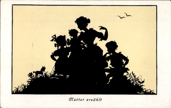Paper cutting Postcard v. Baumgarten, Tilly, mother tells, shadow pictures