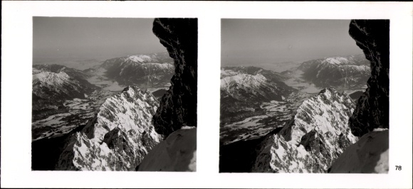 Stereo spatial image photo &quot;Traditionsgau Munich Oberbayern&quot; No. 78 Wetterstein massif, large Waxenstein
