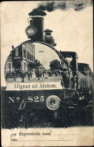 Ansichtkaart Arnhem Gelderland Nederland, treinstation, spoor 825
