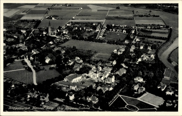 Postcard Hennef an der Sieg, aerial photograph