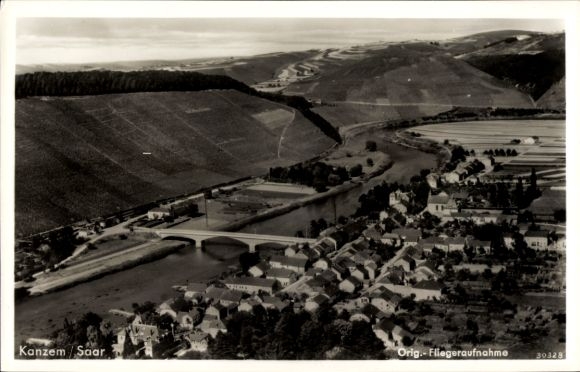 Postcard Kanzem on the Saar, aerial photograph