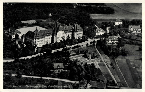 Postcard Backnang in Württemberg, aerial photograph, National Political Education Institute, houses, streets