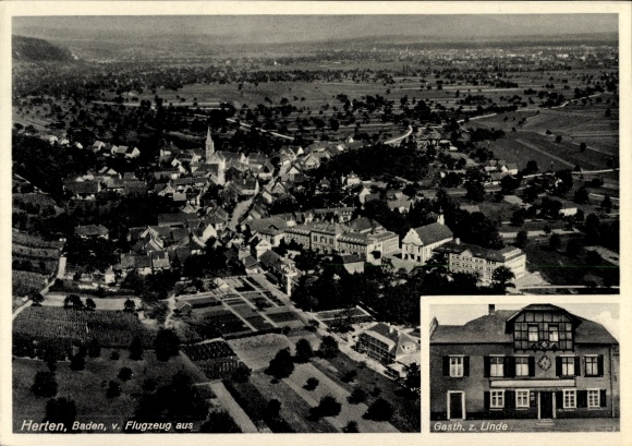 Ak Herten Rheinfelden in Baden, Fliegeraufnahme, Gasthaus zur Linde