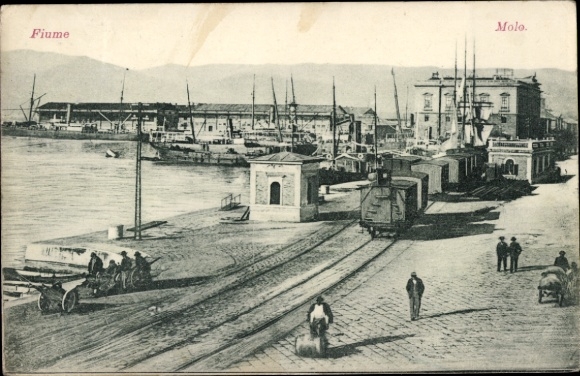 Ansichtkaart Rijeka Fiume Kroatië, haven, havenspoorlijn