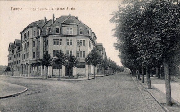 Ak Taucha in Nordsachsen, Ecke Bahnhofstraße, Lindnerstraße