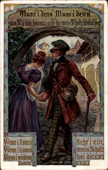 Song Postcard Folk Song Card No. 4, Must I go out to the town?