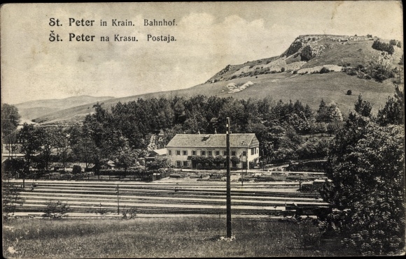 Postcard Pivka Šent Peter na Karst Sankt Peter in Krain Slowenien, Bahnhof, Station