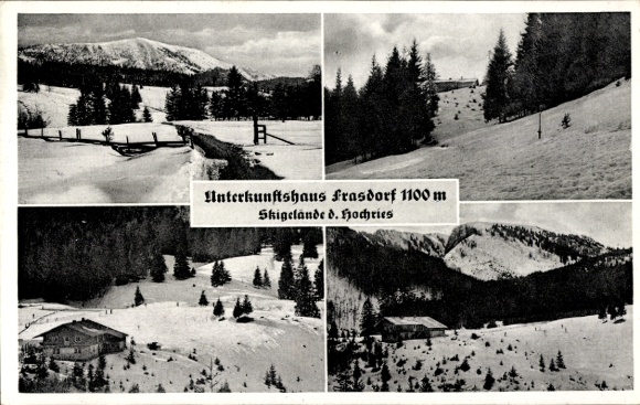 Postcard Frasdorf in Upper Bavaria, accommodation house 1100 m altitude, Hochries ski area, snowy ...