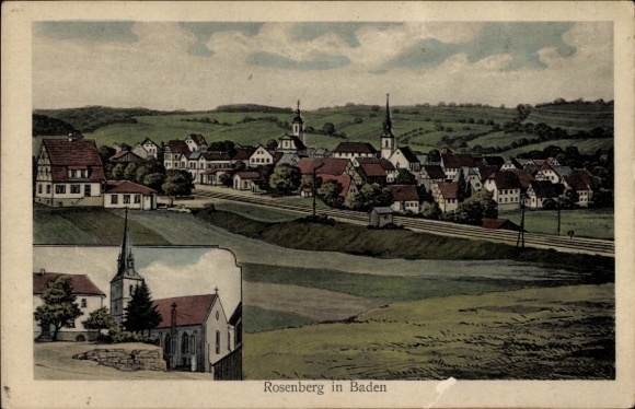Ak Rosenberg in Baden, Gesamtansicht, Kirche