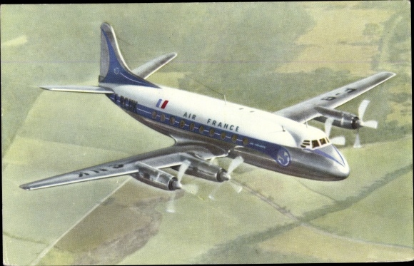 Postcard French passenger plane, Air France, Vickers Viscount