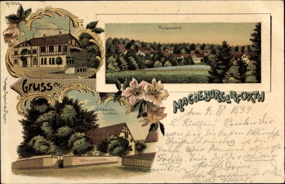 Litho Magdeburgerforth Möckern in Jerichower Land, Hotel Drei Linden, Panorama