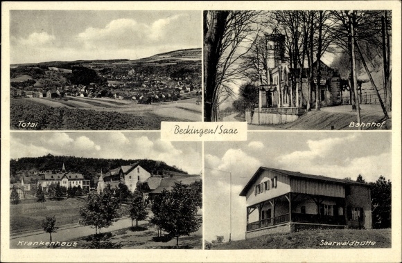 Ak Beckingen Saar, Bahnhof, Saarwaldhütte, Krankenhaus, Totalansicht