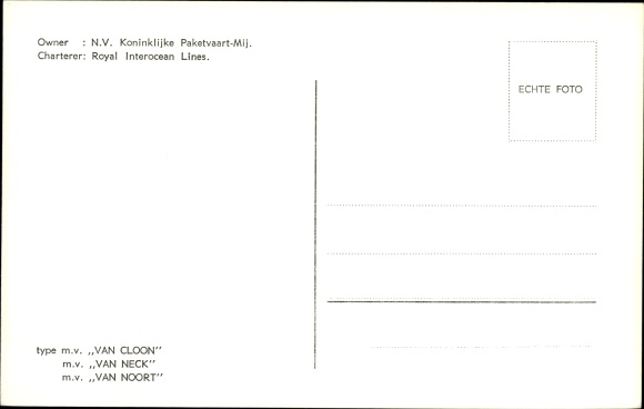 Postcard cargo ship, type MV Van Cloon, Van Neck, Van Noort, KPM Line