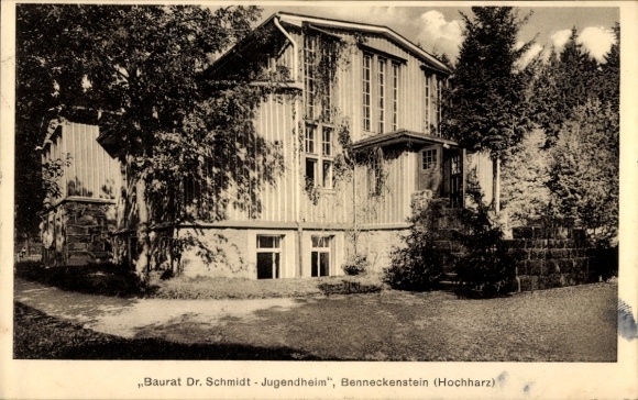 Ak Benneckenstein Oberharz am Brocken, zicht op bouwofficier Dr. Schmidt jeugdhuis, tuin