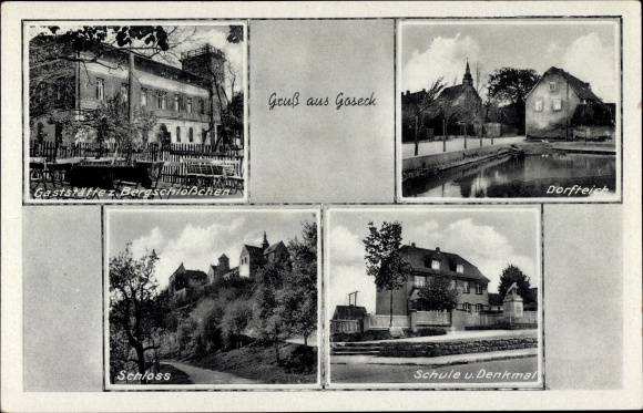 PC Goseck Saxony Anhalt, restaurant at the Bergschlößchen, school, monument, pond